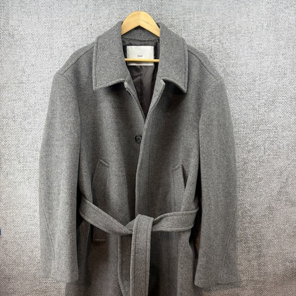 Dunst Unisex Mac Coat XL Charcoal Gray Wool Blend Pockets Belted Classic Winter - Picture 3 of 16